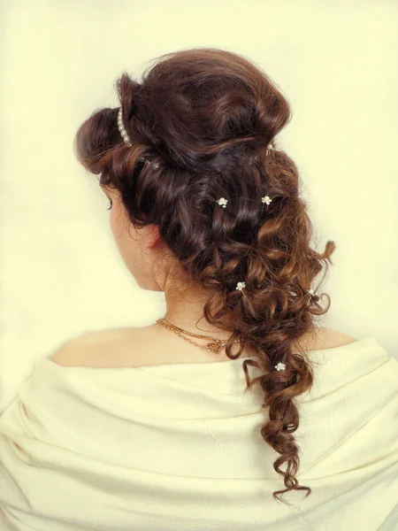 Bella acconciatura greca per capelli lunghi Foto Stock Royalty Free