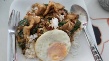 sebzeli pilav ve kızarmış tavuk.