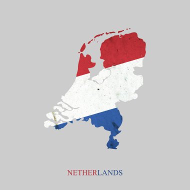 Hollanda 'nın haritası şeklinde bir Hollanda bayrağı. Gri bir arkaplanda izole edilmiş