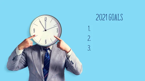 2021 Goals Businessman Suit Clock Instead Head Goal Concept Copy — Stock Photo, Image