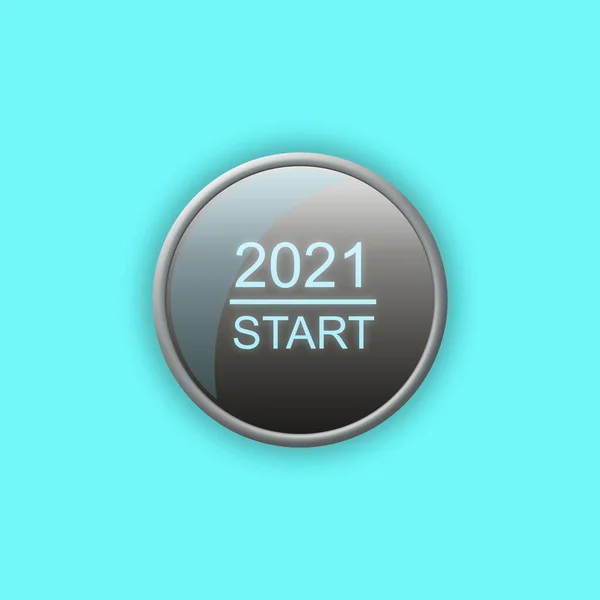 2021 Başla Açık Mavi Arkaplanda Yuvarlak Düğme Zole Edilmiş Tasarım — Stok fotoğraf