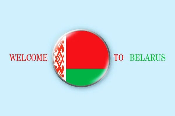 Ronde Badge Met Vlag Van Wit Rusland Een Blauwe Achtergrond — Stockfoto