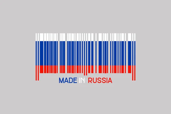 Tillverkad Ryssland Streckkod Form Rysslands Flagga Isolerad Grå Bakgrund Näringsliv — Stockfoto