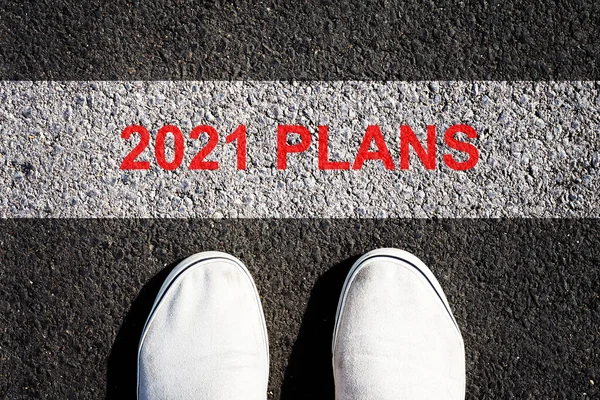 2021 Plans Sneakers Front White Line Concept Plans Goals Next — Stock Photo, Image