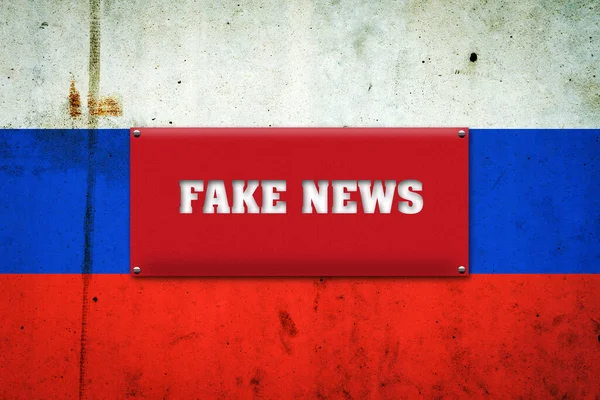 Fake News Inscription Red Plate Background Flag Russia Information Technology — Stock Fotó