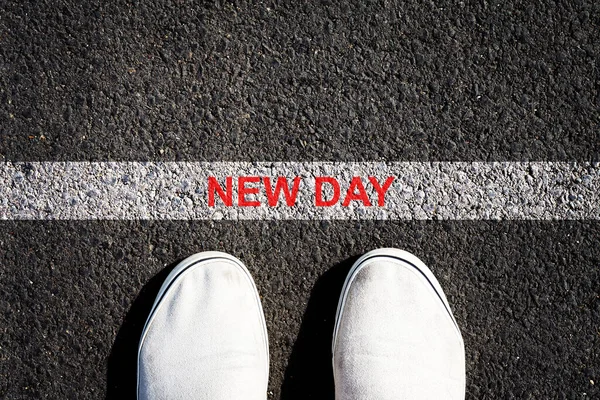 New Day Sneakers Front White Line Concept Plans Goals New — Stok fotoğraf