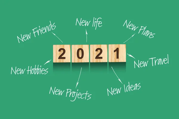 2021 Numbers Wooden Blocks Different Goals Next Year Concept Plans — Stock Photo, Image