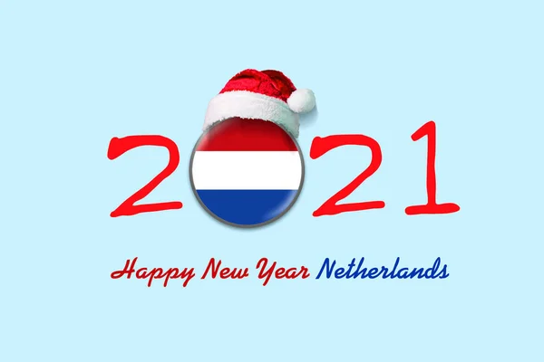 2021 Feliz Año Nuevo Holanda Bandera Holanda Una Insignia Redonda —  Fotos de Stock