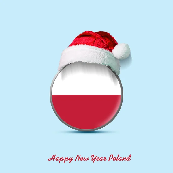 Новим Роком Польща Прапор Польщі Круглим Значком Прапором Санта Хат — стокове фото