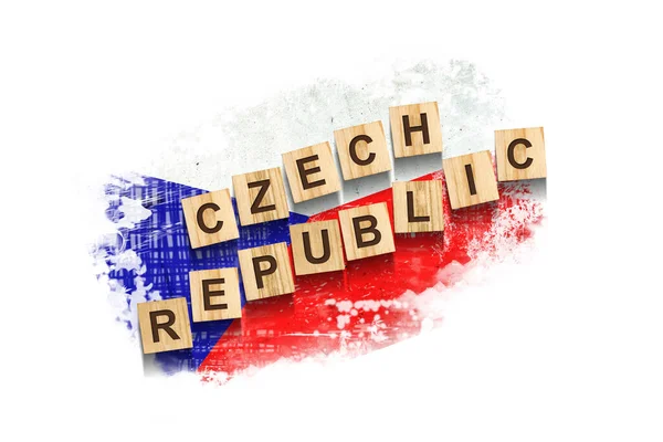 捷克共和国 木块上的题词 在捷克共和国国旗的背景下 被白色的背景隔离了设计要素 — 图库照片