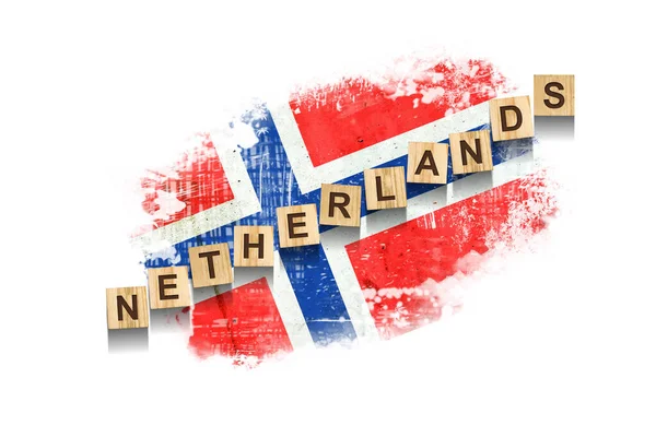 Netherlands Inscription Wooden Blocks Background Flag Netherlands Isolated White Background — Stock Photo, Image