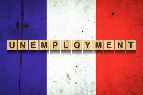 Arbeitslosigkeit Die Inschrift Auf Holzklötzen Auf Dem Hintergrund Der Frankreich — Stockfoto
