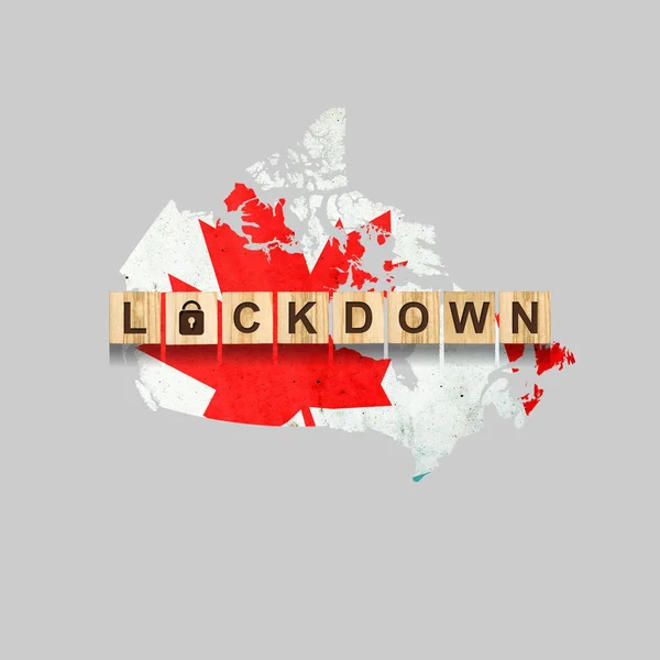 Afsluiten Canada Het Opschrift Houten Blokken Tegen Achtergrond Van Kaart — Stockfoto