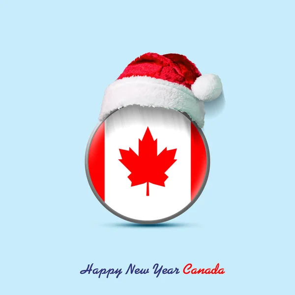 Happy New Year Canada Canada Flag Badge Santa Hat Isolated — ストック写真