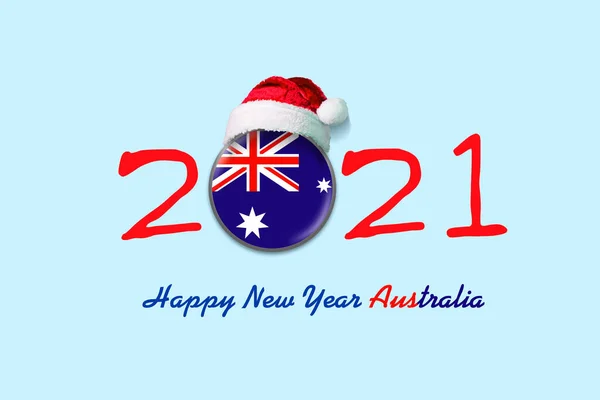 2021 Новим Роком Австралії Прапор Австралії Круглому Знаку Санта Капелюсі — стокове фото