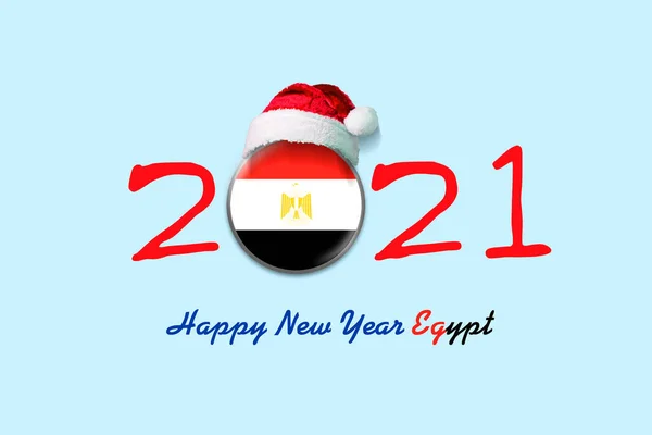 2021 Новим Роком Єгипту Прапор Єгипту Круглому Знаку Санта Капелюсі — стокове фото