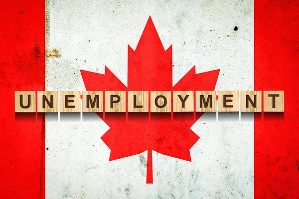 Werkloosheid Inscriptie Houten Blokken Achtergrond Van Canadese Vlag Groei Van — Stockfoto