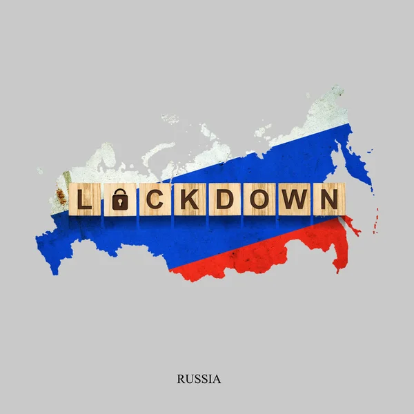 Lezárás Oroszország Felirat Blokkok Hátterében Térkép Oroszország Illusztráció Karantén Alá — Stock Fotó