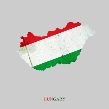 Macaristan haritası şeklinde Macaristan bayrağı. Gri bir arkaplanda izole edilmiş