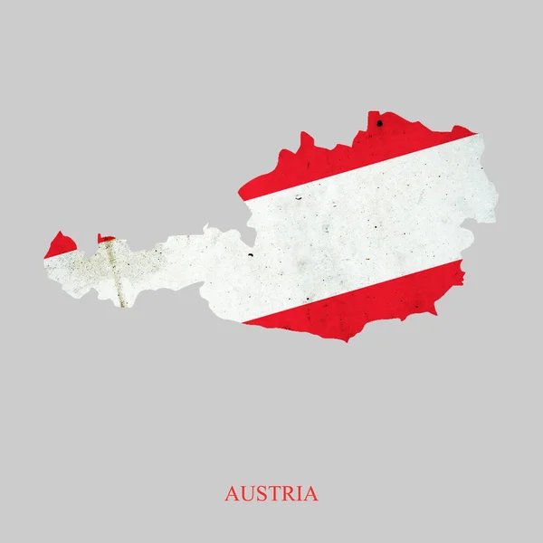 以奥地利地图的形式悬挂奥地利国旗 在灰色背景下被隔离 — 图库照片