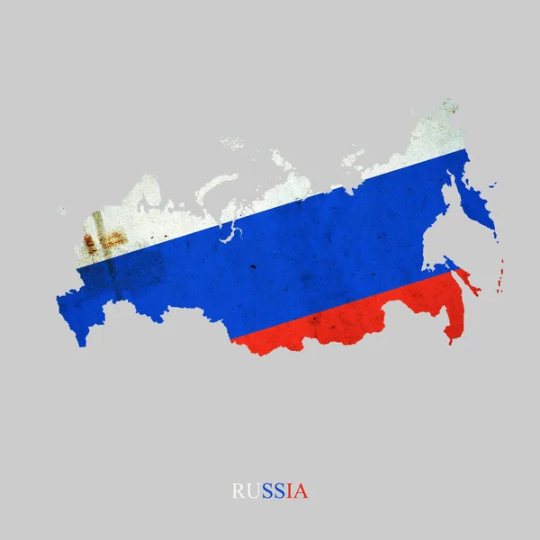 Oroszország Zászlója Oroszország Térképe Formájában Szürke Alapon Elszigetelve — Stock Fotó