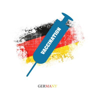 Aşı için ikon şırınga, Almanya bayrağının arka planında. Coronavirus COVID-19 aşısı. Gri bir arka planda izole edilmiş. Virüs koruması.