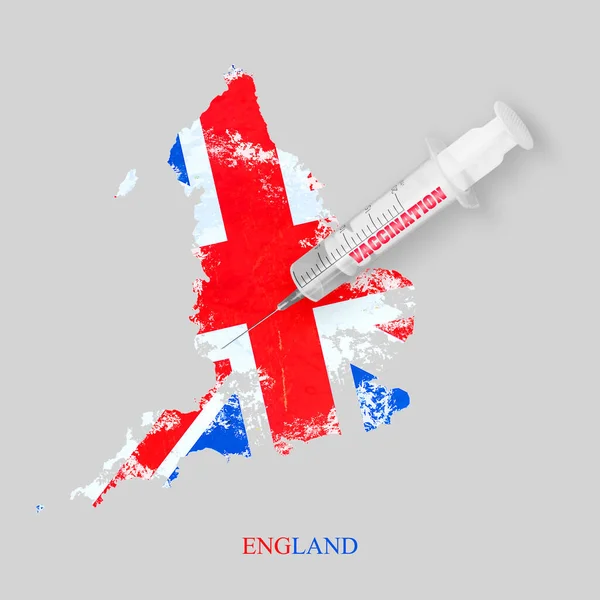 Seringa Para Vacinação Contexto Mapa Inglaterra Vacina Contra Coronavirus Covid — Fotografia de Stock