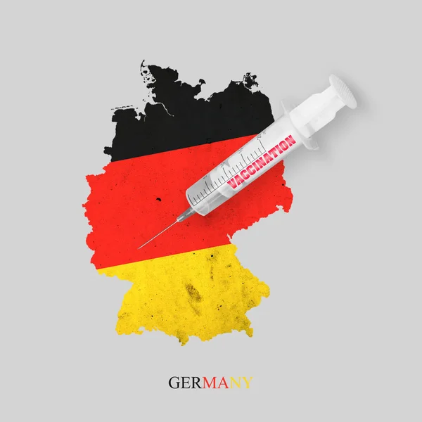 Spritze Zum Impfen Vor Dem Hintergrund Einer Deutschlandkarte Coronavirus Covid — Stockfoto