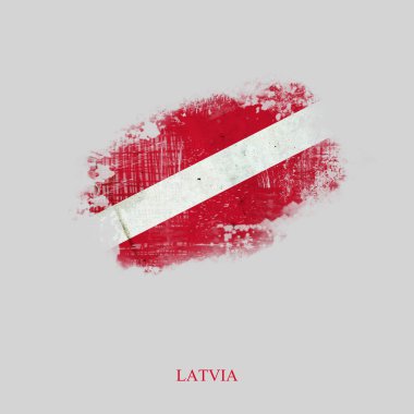 Grunge Letonya Bayrağı. Gri Arkaplan Bayrağında İzole Edildi