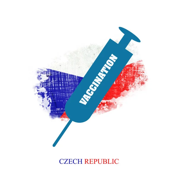Jeringa Iconos Para Vacunación Contexto Una Bandera República Checa Vacuna — Foto de Stock