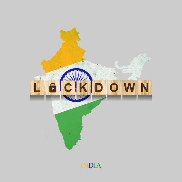 Lezárás Indiában Felirat Blokkok Hátterében Térkép India Illusztráció Karantén Alá — Stock Fotó