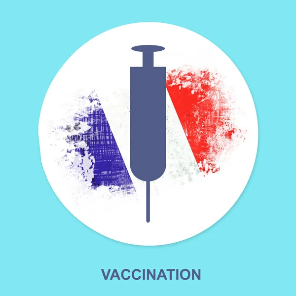 Jeringa Para Vacunación Contexto Bandera Francia Icono Sobre Fondo Azul —  Fotos de Stock