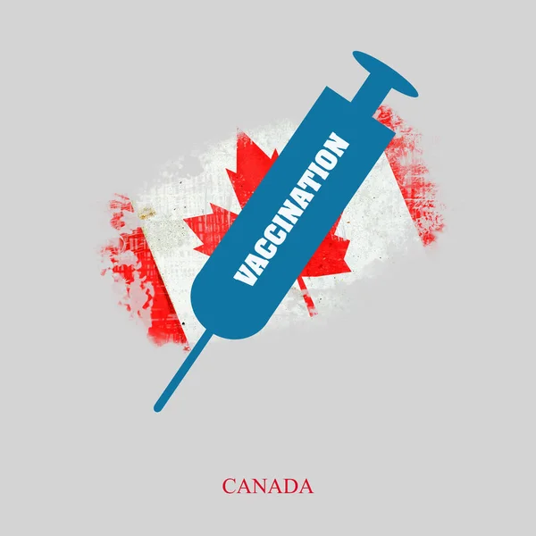 Jeringa Iconos Para Vacunación Contexto Una Bandera Canadá Vacuna Contra — Foto de Stock