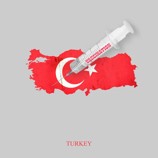 Seringa Ícone Para Vacinação Contra Fundo Uma Bandeira Turquia Vacina — Fotografia de Stock