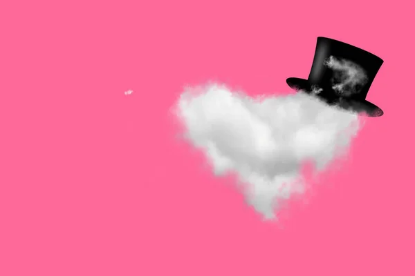 雲の心の形で 上の帽子で ピンクの背景に バレンタインデー 結婚式の背景 祭りの背景 — ストック写真