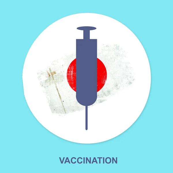 Spruta För Vaccination Mot Bakgrund Japans Flagga Ikon Blå Bakgrund — Stockfoto