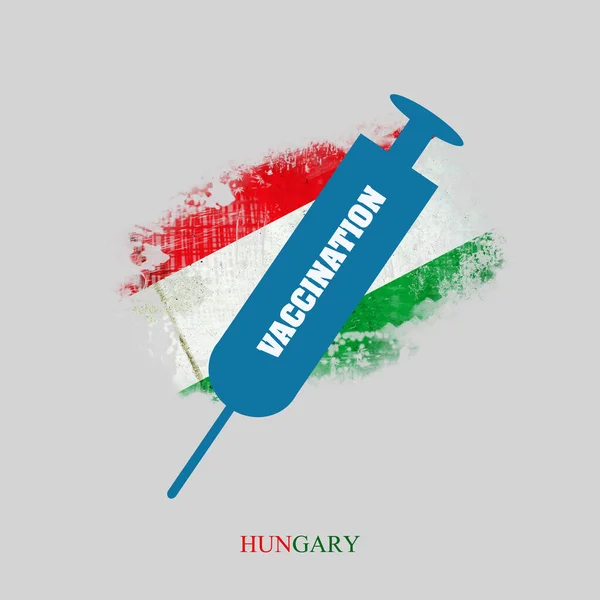 Jeringa Iconos Para Vacunación Contexto Una Bandera Hungría Vacuna Contra — Foto de Stock