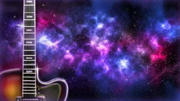 Old Electric Guitar Cosmic Starry Sky Music Background Cover Banner — Stock Photo, Image