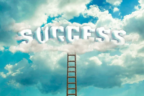 Лестница к облачному небу. Концепция успеха. Достижение поставленной цели. По делам. Стиль жизни. Абстрактный фон. — стоковое фото