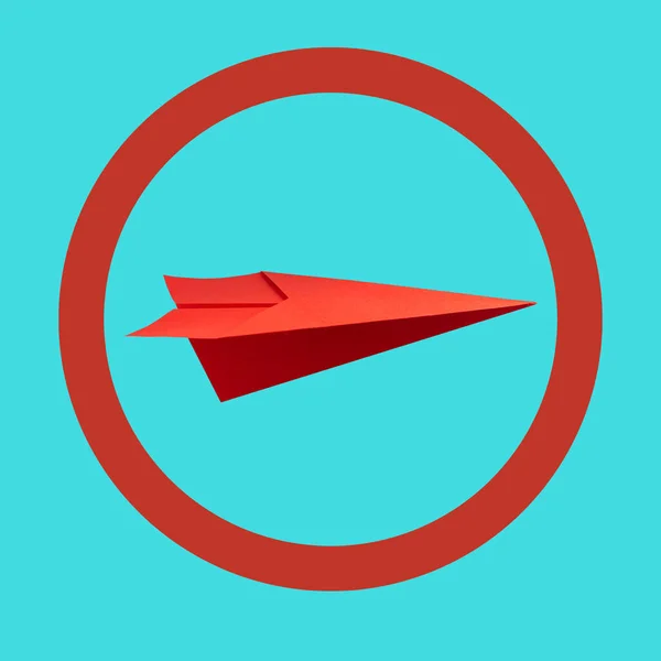 白色背景上的纸飞机图标 圆形中的纸平面图标 被白色背景隔离 标志及符号 — 图库照片