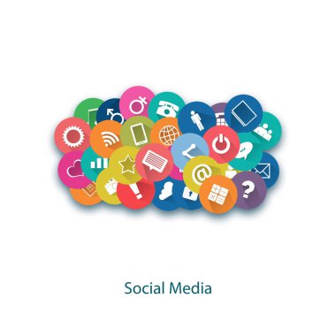 Bulut formunda sosyal simgeler. Beyaz arka planda izole edilmiş. Sosyal medya konsepti. İş için. İletişim.