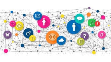 Sosyal medya ikonları, internet sitesi. Beyaz bir arka planda izole edilmiş. Sosyal medya konsepti. İş için. İletişim.