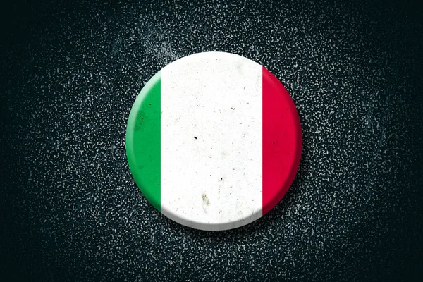 Włoska Flaga Okrągła Odznaka Ciemnym Tle Znaki Symbole Załącznik — Zdjęcie stockowe