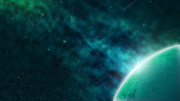 Абстрактна Зелена Планета Космічному Небі Всесвіт Космічний Фон Тло — стокове фото