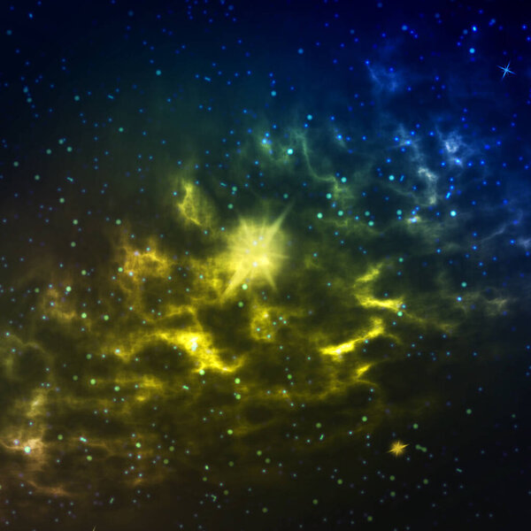 Cosmic, starry sky, with a bright star. Universe. Square orientation. Space background Background