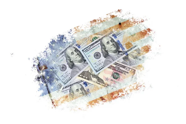 Billetes Dólar Fondo Bandera Estadounidense Aislado Sobre Fondo Blanco Negocios —  Fotos de Stock