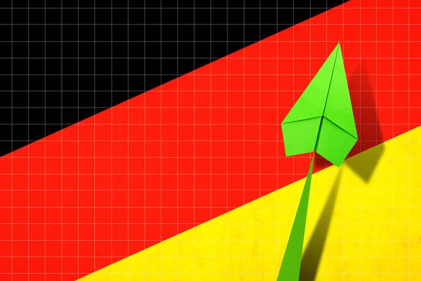 Стрелка Вверх Фоне Флага Германии Бумажный Самолет Восстановление Экономики Принято — стоковое фото