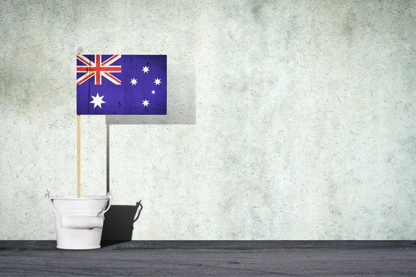 Bandiera Dell Australia Bastone Piccolo Secchio Sullo Sfondo Muro Cemento — Foto Stock
