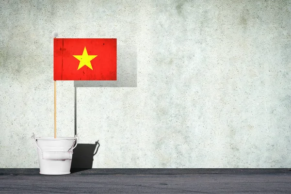 Bendera Vietnam Pada Tongkat Dalam Ember Kecil Dengan Latar Belakang — Stok Foto