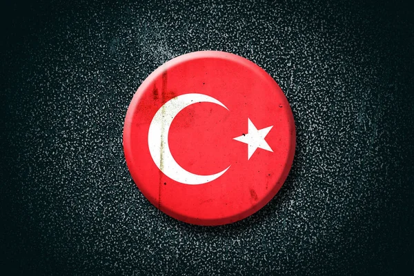 Bandera Turquía Insignia Redonda Sobre Fondo Oscuro Señales Símbolos Banderas —  Fotos de Stock